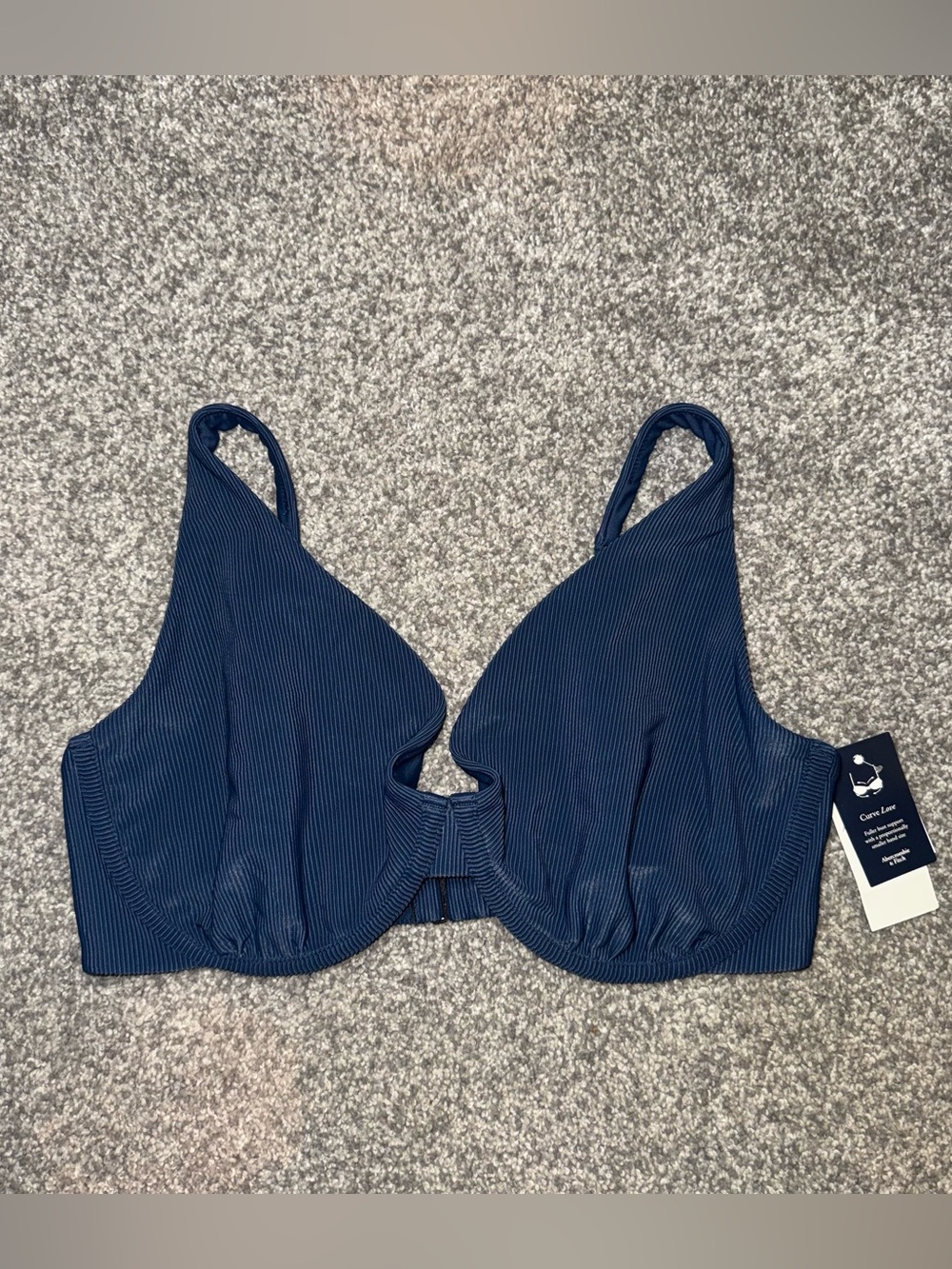 Abercrombie & Fitch - Curve Love- High Apex Bikini Top- Size Medium - Navy - Picture 7 of 9
